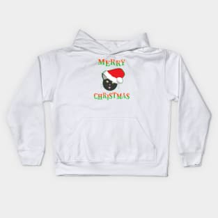 Merry Christmas Smiling Cat Wearing a Santa Claus Hat (White Background) Kids Hoodie